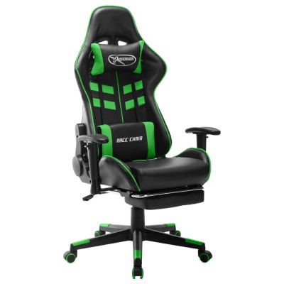 Silla de gaming con reposapiés cuero sintético negro y verde