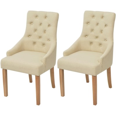 Sillas de comedor 2 unidades tela color crema