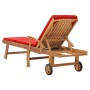 Tumbona con cojín madera maciza de teca rojo