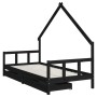 Estructura cama infantil y cajones madera pino negro 90x190 cm