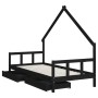 Estructura cama infantil y cajones madera pino negro 90x190 cm