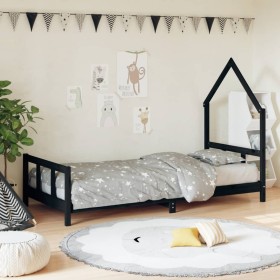 Estructura de cama para niños madera de pino negro 90x200 cm