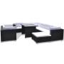 Set muebles de jardín 10 piezas y cojines ratán sintético negro