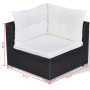 Set muebles de jardín 10 piezas y cojines ratán sintético negro