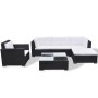 Set muebles de jardín y cojines 6 piezas ratán sintético negro