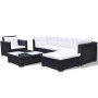 Set muebles de jardín y cojines 6 piezas ratán sintético negro