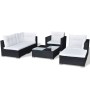 Set muebles de jardín y cojines 6 piezas ratán sintético negro