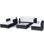 Set muebles de jardín y cojines 6 piezas ratán sintético negro