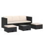 Set de muebles de jardín 4 pzas y cojines ratán sintético negro