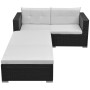 Set de muebles de jardín 3 piezas y cojines ratán sintético negro