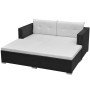 Set de muebles de jardín 3 piezas y cojines ratán sintético negro
