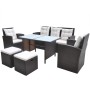 Set comedor de jardín 6 piezas y cojines ratán sintético marrón