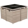 Set comedor de jardín 9 piezas y cojines ratán sintético beige