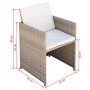 Set comedor de jardín 9 piezas y cojines ratán sintético beige