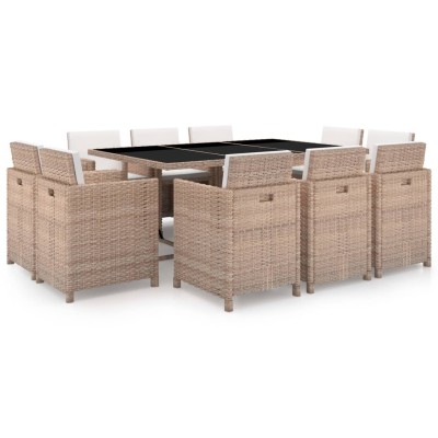 Set comedor de jardín 11 piezas y cojines ratán sintético beige