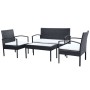 Set muebles de jardín 4 piezas y cojines ratán sintético negro