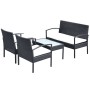 Set muebles de jardín 4 piezas y cojines ratán sintético negro