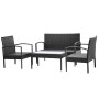 Set muebles de jardín 4 piezas y cojines ratán sintético negro