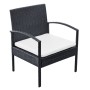 Set muebles de jardín 4 piezas y cojines ratán sintético negro