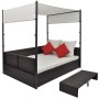 Cama de jardín con toldo ratán sintético marrón 190x130 cm
