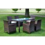 Set comedor de jardín 7 piezas y cojines ratán sintético marrón