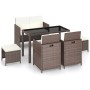 Set comedor de jardín 6 piezas y cojines ratán sintético marrón