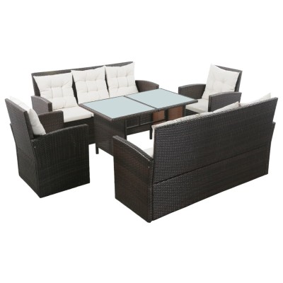 Set sofás de jardín 5 piezas y cojines ratán sintético marrón