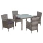 Set de comedor de jardín 5 pzas y cojines ratán sintético gris