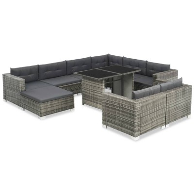 Set de muebles de jardín 10 pzas y cojines ratán sintético gris