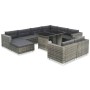 Set de muebles de jardín 10 pzas y cojines ratán sintético gris