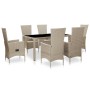 Set comedor de jardín 7 piezas y cojines ratán sintético beige