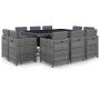 Set de comedor de jardín 11 pzas y cojines ratán sintético gris