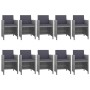 Set de comedor de jardín 11 pzas y cojines ratán sintético gris