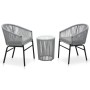 Set mesa y sillas de jardín 3 pzas y cojines ratán PE gris