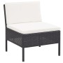 Set de muebles de jardín 3 pzas y cojines ratán sintético negro