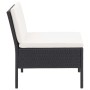Set de muebles de jardín 3 pzas y cojines ratán sintético negro