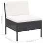 Set de muebles de jardín 3 pzas y cojines ratán sintético negro