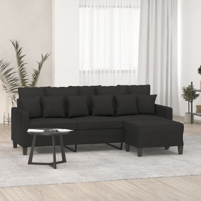 Sofá de 3 plazas con taburete de tela negro 180 cm