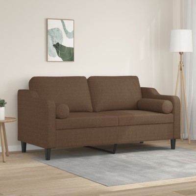 Sofá de 2 plazas con cojines tela marrón 140 cm
