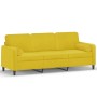 Sofá de 3 plazas con cojines terciopelo amarillo 180 cm