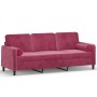 Sofá de 3 plazas con cojines terciopelo rojo tinto 180 cm