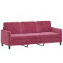 Sofá de 3 plazas con cojines terciopelo rojo tinto 180 cm