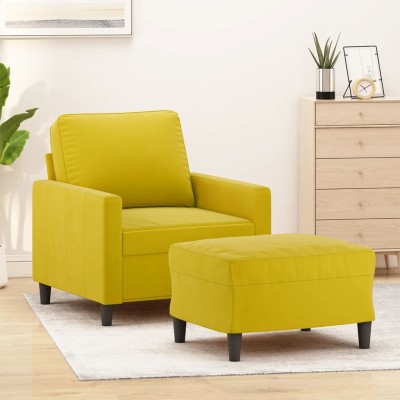 Sillón con taburete terciopelo amarillo 60 cm