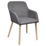 Sillas de comedor 4 uds tela gris claro y madera maciza roble