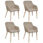 Sillas de comedor 4 uds tela y madera maciza de roble beige