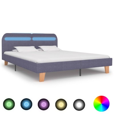 Estructura cama con LED sin colchón tela gris claro 160x200 cm