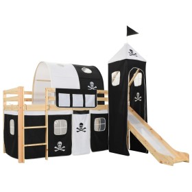 Cama alta para niños tobogán y escalera madera pino 97x208 cm