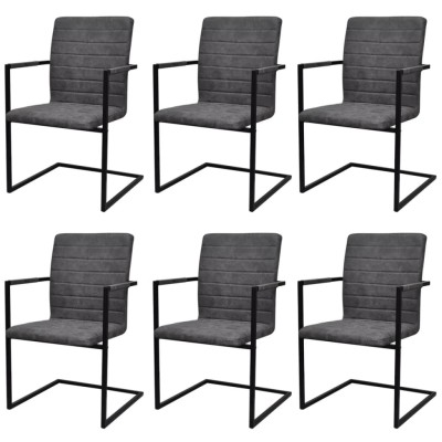 Sillas de comedor voladizas 6 unidades cuero sintético gris