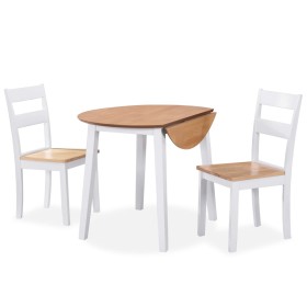Juego de comedor de MDF y madera de caucho 3 piezas blanco