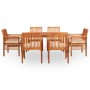 Set comedor de jardín 7 pzas y cojines madera maciza de acacia